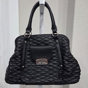 LIBBY EDELMAN BLACK QUILTED FAUX LEATHER SATCHEL